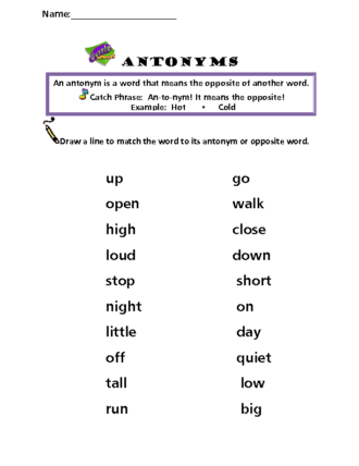 Antonyms Worksheet