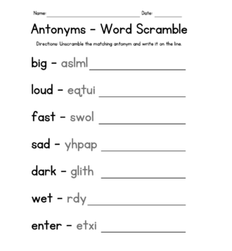 Antonyms Word Scramble