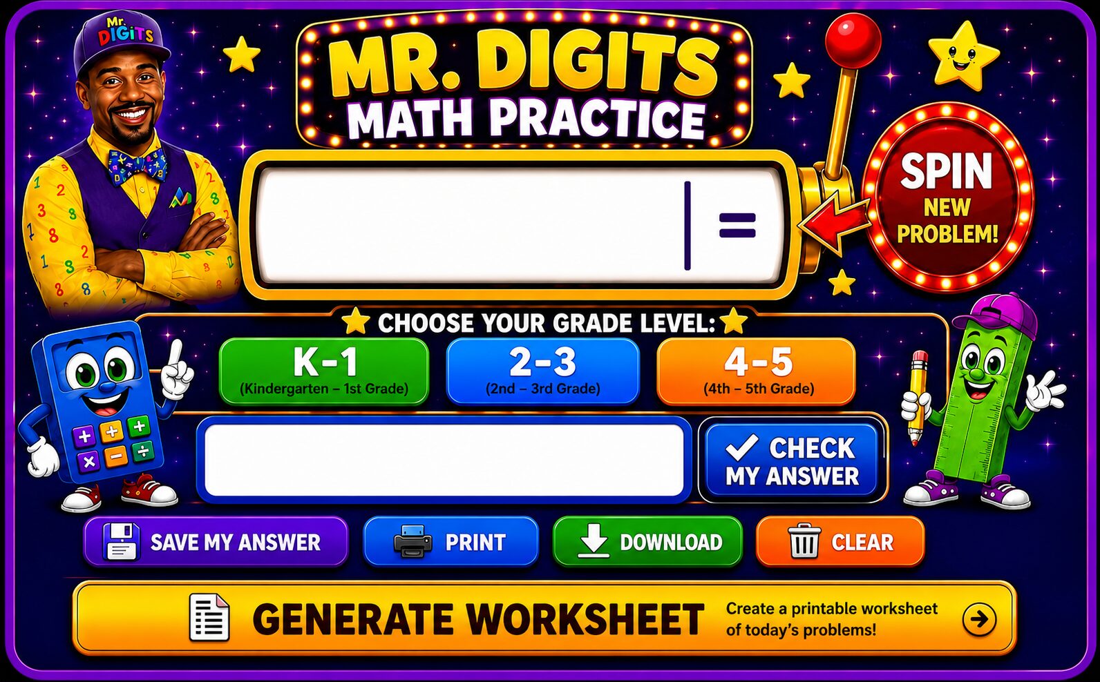 Mr. Digits Math Practice