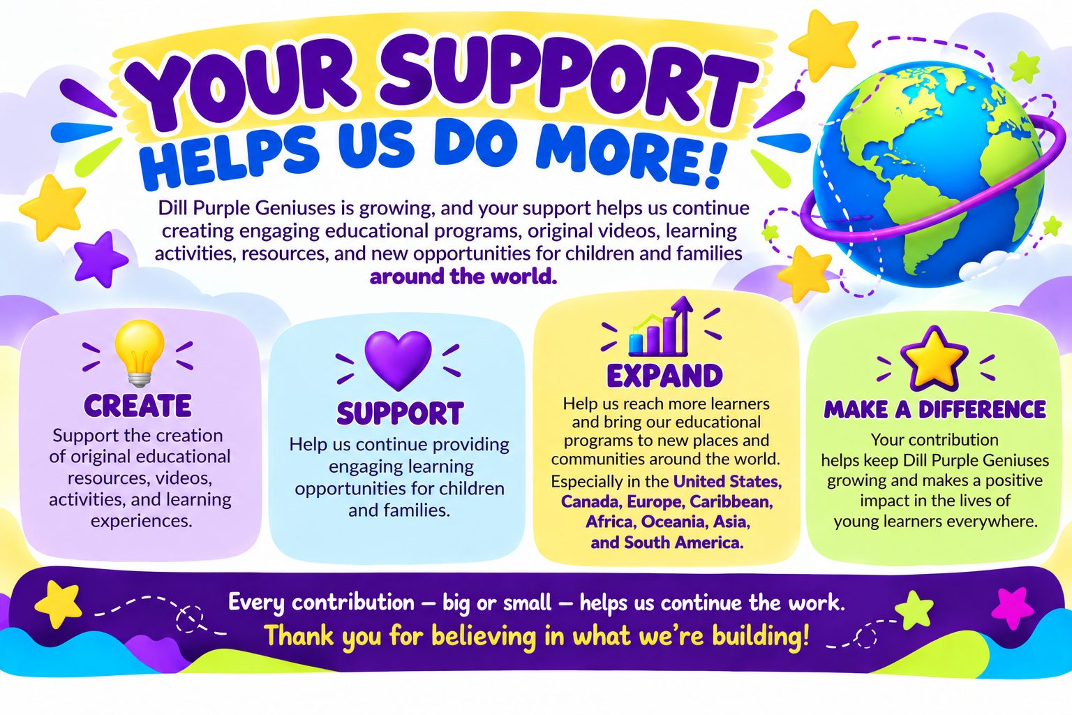 Your Support Helps Us Do More - Dill Purple Geniuses